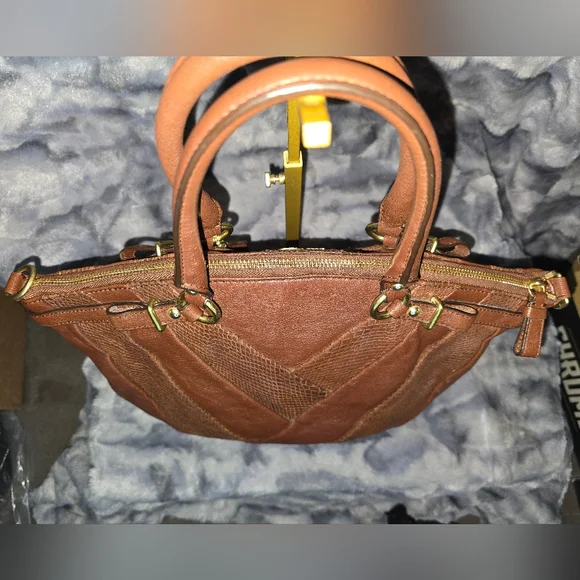 MADISON DIAGONAL PLEATED‎ MIXED EXOTIC LINDSEY SATCHEL (COACH F21318)BRASS/TOBAC